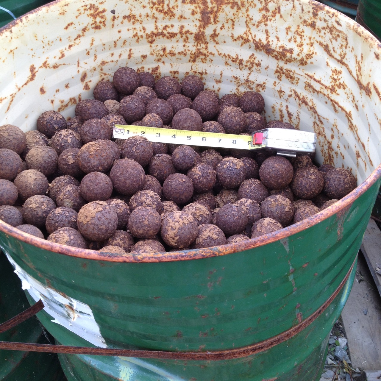 75 Units/Barrels - Used Grinding Balls, ranging in size from approximately 1" to 4" (Note: A Barrel is approximately 1-Ton)